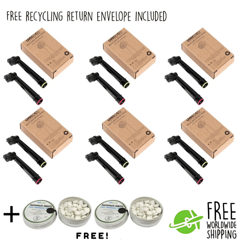 Recyclable Brush Heads-12 Heads + 120 Free Whitening Toothpaste Tablets