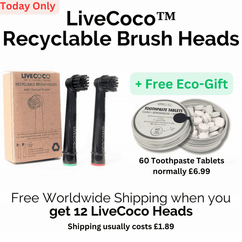 LiveCoco™ Recyclable Toothbrush Heads - 60 FREE TOOTHPASTE TABLETS